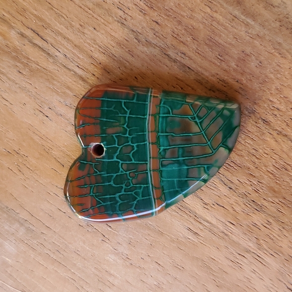 New Green Brown Fire Dragon Veins Agate Heart Shaped Pendant. - Picture 2 of 8